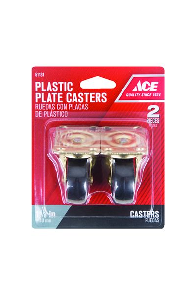 ACE 2-Piece High Quality Durable Plastic Swivel Plate Casters Black and Brass 1-5/8inch