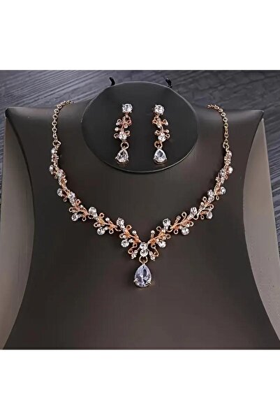 Yıldız Accessory Zirkon Taşlı Işıl Işıl Lüks Gelin Tacı Kolye Küpe Taç Seti Düğün Nişan Kız İsteme Parti Balo