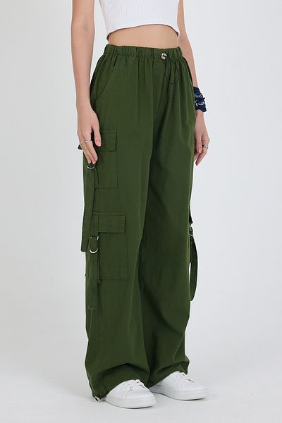 Rodi Elastic Waist 3 Pocket Buckle 100% Cotton Cargo Pocket Women's Trousers 1447