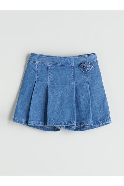 LC Waikiki Flower Appliqued Girl's Jean Shorts Skirt
