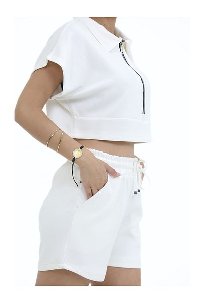 Eşofmania Women's Modal Fabric Summer Full Lycra Zippered Shorts Suit