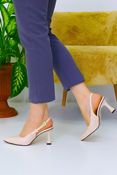 Weynes Women's Beige New Open Back Buckle Heeled Shoes Wsb3044