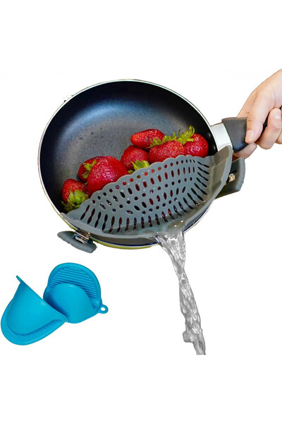 Capoferri Set of colanders and 2 pot gloves Capoferri, silicone, gray/blue, 2...