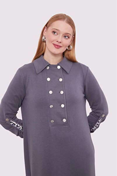 Levidor 330258 APOLETLİ LEOPAR ŞERİT DETAYLI İKİ İPLİK ELBİSE #01-25#