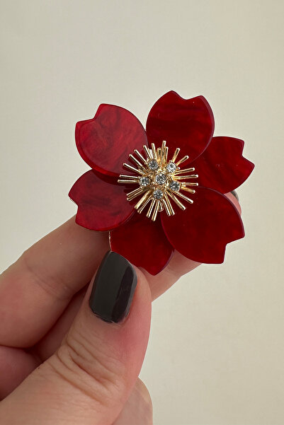 Modex Altın Rengi Akrilik Şeftali Çiçeği Broş (5cm)