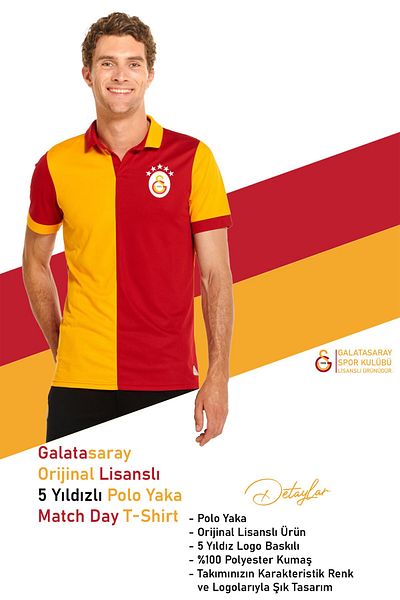 Galatasaray Original Licensed 5 Star Polo Neck Yellow-Red T-Shirt Match Day