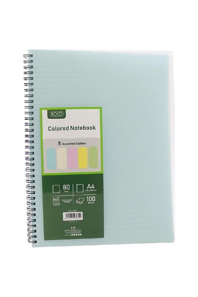 Roco Notebook A4 – 100 Sheets Single Ruled (Arabic) with 5 Assorted Pastel Colors