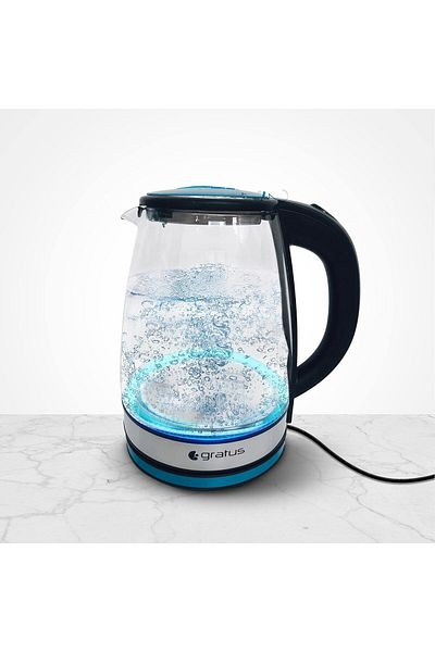 GRATUS Electric Glass Kettle 1.8 Liter, Full Thermo-Resist Borosilicate Glass Body, 1500-1800W, Cord