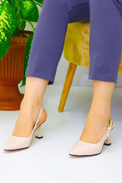 Weynes Women's Beige New Open Back Buckle Heeled Shoes Wsb3044