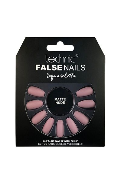 TECHNIC Set de 24 de unghii false cu lipici inclus, Squareletto, nuanță mată