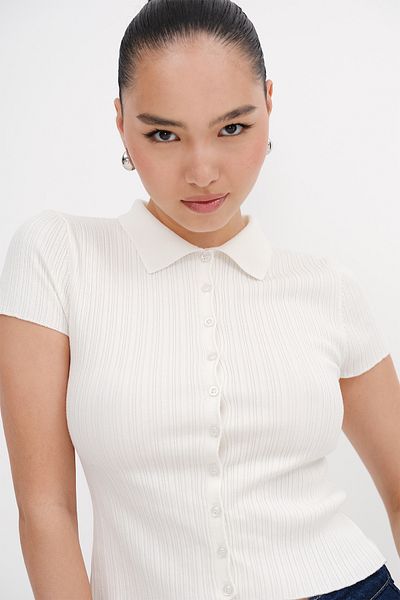 Addax Polo Neck Short Sleeve Cardigan H10313
