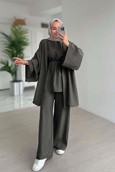 Ka Hijab Triple Set with Bag - Anthracite
