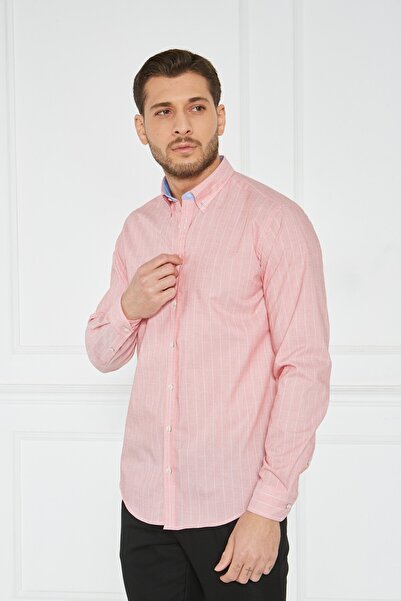 Paşahan Giorgianni Collar Button Striped Linen Slim Fit Shirt