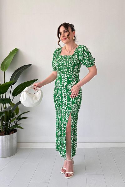 MaziButik Slit Leaf Dress Green