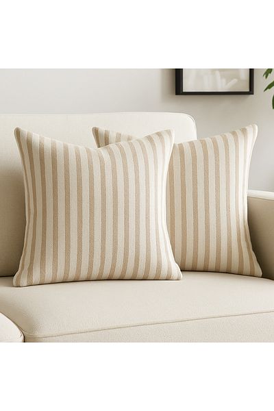 KAMİZ Striped Cotton Linen 2-Piece Throw Pillow Cover