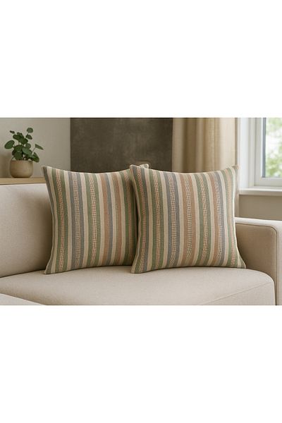 KAMİZ Striped Cotton Linen 2-Piece Throw Pillow Cover