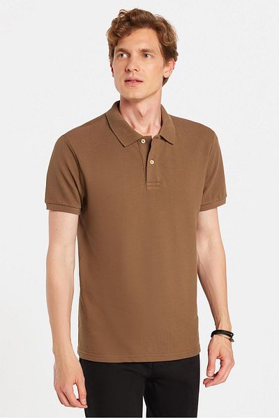 Tudors Ανδρικό T-shirt Slim Fit Slim Fit 100% βαμβακερό καφέ γιακά πόλο