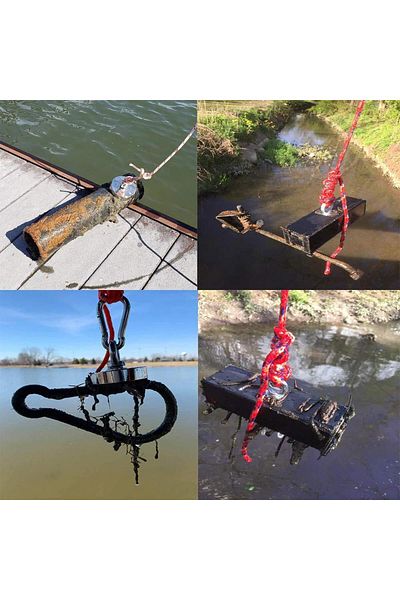 OEM Set de magneți de pescuit din neodim, cu inel rotativ D120 mm, forță de susținere 480 kg și frânghie de 20 de metri