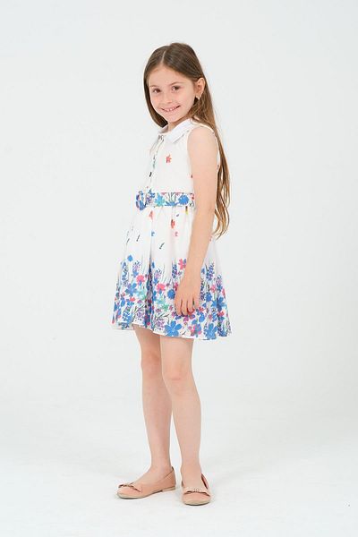 Modaviki Girls Floral Patterned Checkered Dress White Kvc1043
