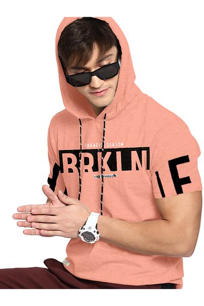 COLOR HUNT 100% Cotton Men's Trendy Half Sleeve T Shirt with Hoodie