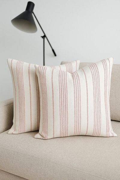KAMİZ Striped Cotton Linen 2-Piece Throw Pillow Cover