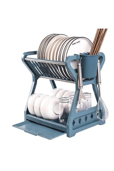 Rovitech Two-tier dish drainer with tray and dish accessories