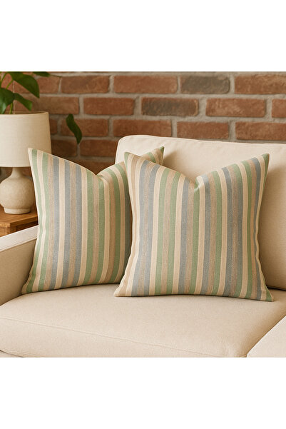 KAMİZ Striped Cotton Linen 2-Piece Throw Pillow Cover