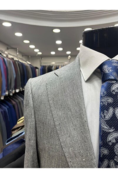 Querinca Gri Keten Erkek Takım Elbise