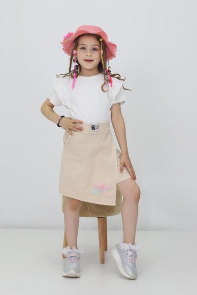 CMC Fusta pentru fetiță cu pantaloni scurți din in, tul, cu detalii florale colorate, lycra