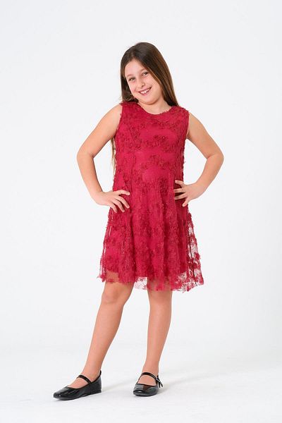 Modaviki Girl's Flower Detailed Lace Evening Dress Burgundy Kvc966