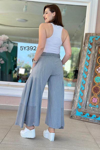 İnce Topuk Mesh Detail Wide Leg Linen Trousers 5Y392