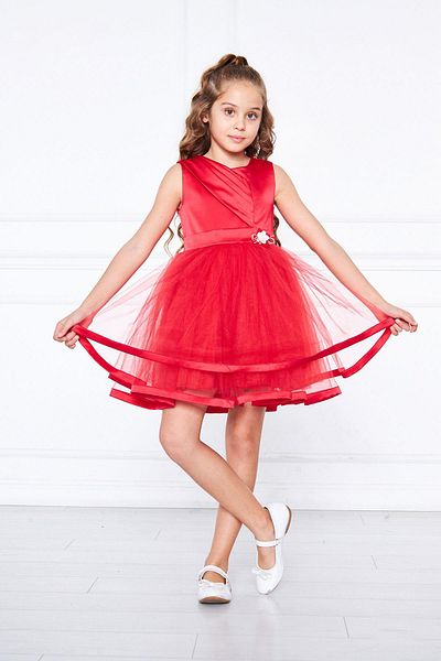 Modaviki Girl's Satin and Tulle Evening Dress Red Kvc996