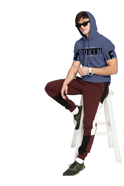 COLOR HUNT 100% Cotton Men's Trendy Half Sleeve T Shirt with Hoodie