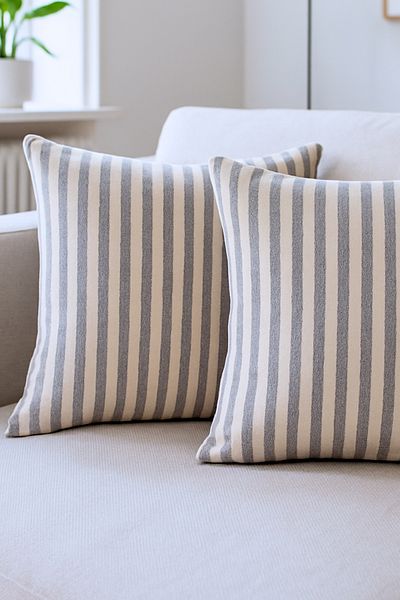 KAMİZ Striped Cotton Linen 2-Piece Throw Pillow Cover