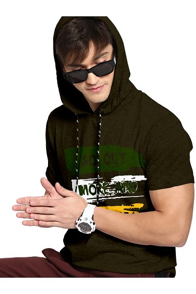 COLOR HUNT 100% Cotton Men's Trendy Half Sleeve T Shirt with Hoodie