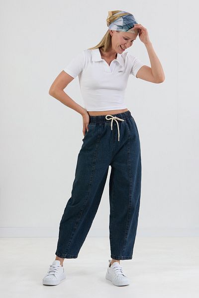 Fulla Moda Pantaloni de blugi slouchy cu talie legată