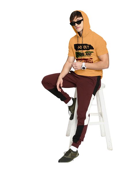 COLOR HUNT 100% Cotton Men's Trendy Half Sleeve T Shirt with Hoodie