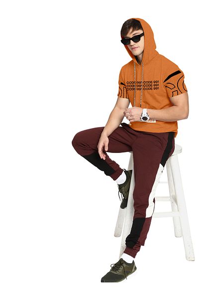 COLOR HUNT 100% Cotton Men's Trendy Half Sleeve T Shirt with Hoodie