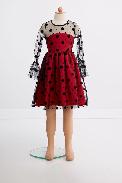 Modaviki Girls Polka Dot Tulle Dress Black-Red Kvc886
