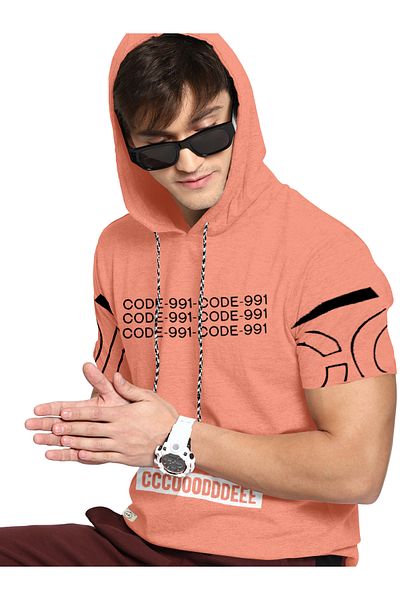 COLOR HUNT 100% Cotton Men's Trendy Half Sleeve T Shirt with Hoodie