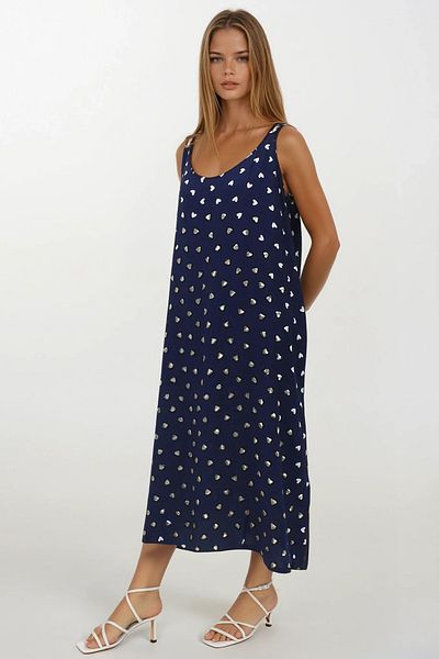 VAGGON Γυναικείο φόρεμα με μοτίβο με διπλή τσέπη Navy Blue Vs00271