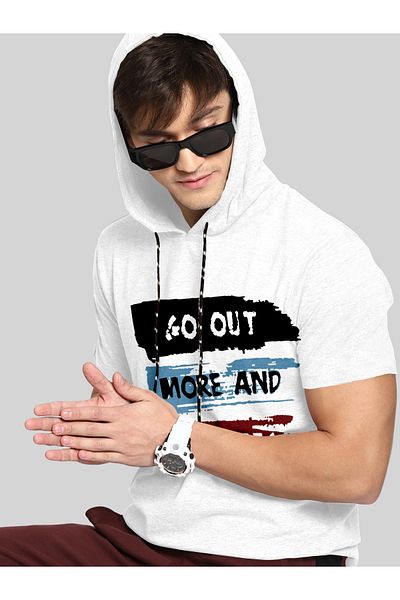 COLOR HUNT 100% Cotton Men's Trendy Half Sleeve T Shirt with Hoodie