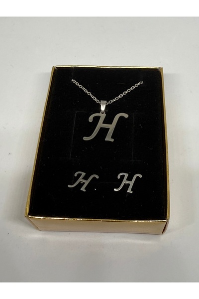 Gulsah's Store 316L Çelik silver H harfli kolye ve küpe seti