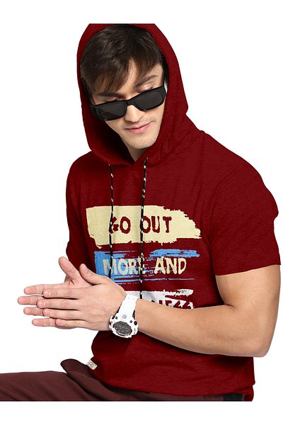 COLOR HUNT 100% Cotton Men's Trendy Half Sleeve T Shirt with Hoodie