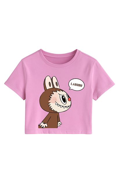 MECH BUTİK Tricou Crop Top pentru fete cu imprimeu Labubu