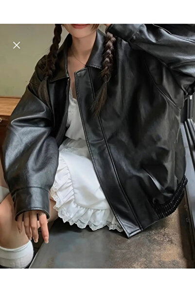 Renvo butik سترة جلدية سوداء على الطراز العتيق – قصة مريحة، تصميم عصري