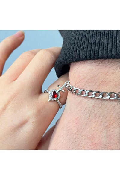 Aura Takıcım Kalp ve Kılıç Model Sevgili Çift Bileklik Seti – Çelik