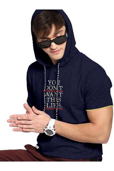 COLOR HUNT 100% Cotton Men's Trendy Half Sleeve T Shirt with Hoodie