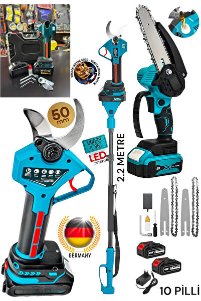 DYNAMİC MAX Teleskopik Set Göstergeli Şarjlı Dal Budama Bağ Makası 50mm Otoma...