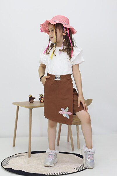 CMC Детска ленна пола с къси панталонки и тюл с цветни флорални детайли, еластична